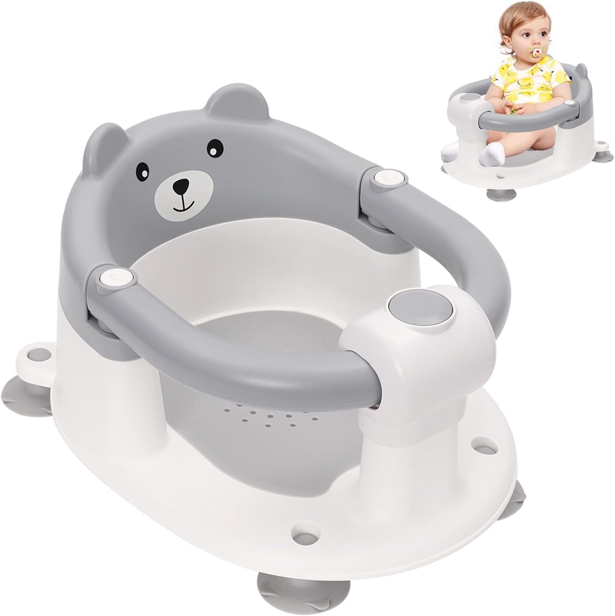 SnelShoppen - Baby badstoel voor in bad 6-24 maanden, Antislip badzitje met 4 sterke zuignappen, Ergonomische rugleuning voor peuters, Veilig en draag