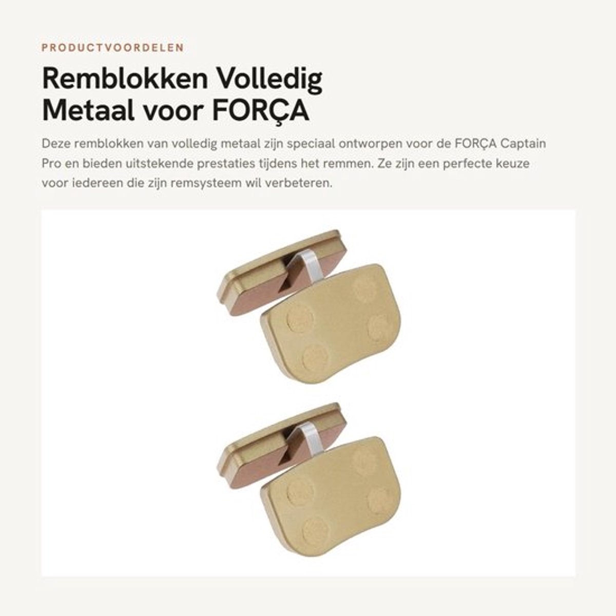 Remblokken 27,6 x 18,5 mm - Remblokken volledig metaal - Compatibel met FORÇA Captain Pro - 2 paar - Geluidsarm - Lange levensduur - Fietsremmen