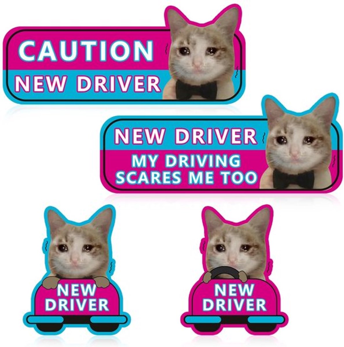 Autosticker 4 Stuks - Magnetische Sticker - Grappige Autosticker - Newbie Cat - Auto Decoratie - Eenvoudig Te Bevestigen - Automagneet