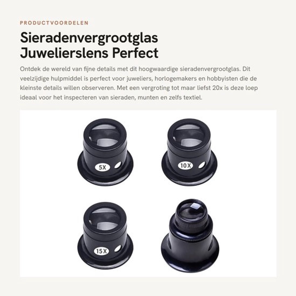 Sieradenvergrootglas - Juwelierslens - Perfect voor detailwerk - Zwart - Vergroting tot 20x - Voor horloges en munten - Ideaal voor repar...