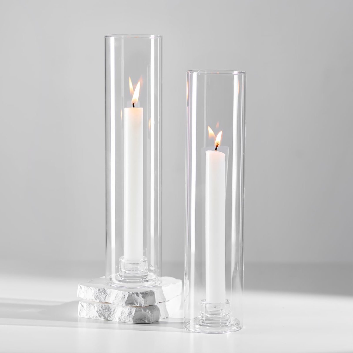 SnelShoppen - Set van 2 Hoge Transparante Glazen Kaarsenhouders - Perfect voor Bruiloft, Kerst en Feestdecoratie - Elegante Kandelaar Houders voor Taf