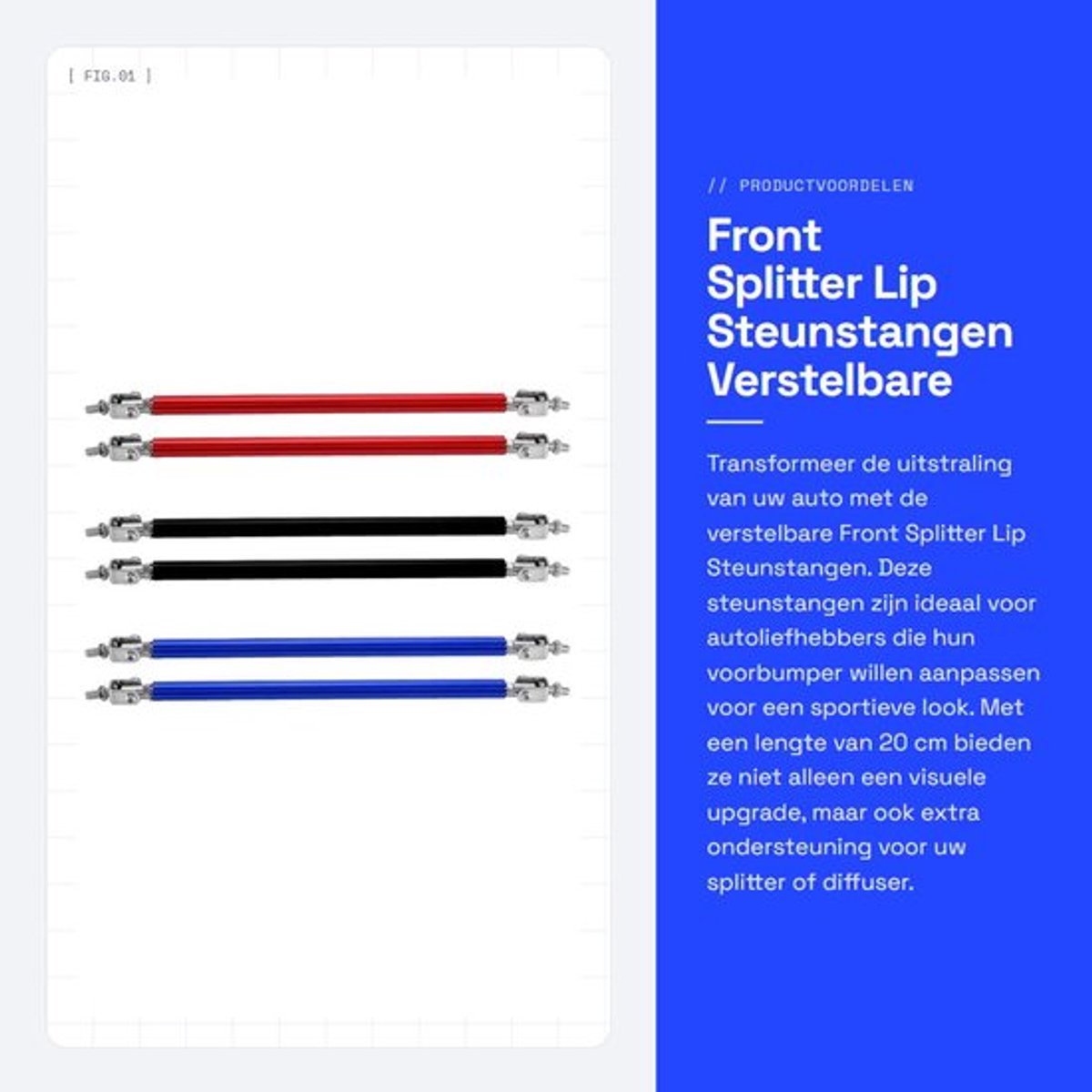 Steunstangen Verstelbaar 20 cm - Auto Steunbalk - Splitter Diffuser - Strut Rod - Tie Bars - Schokbestendig - Stabilisatorstangen