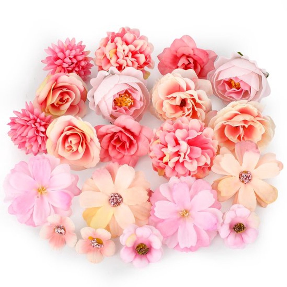 Kunstmatige Bloemhoofden 20 Stuks - Nepbloemen - Kunstbloemen voor Knutselen - Roze Bloemh