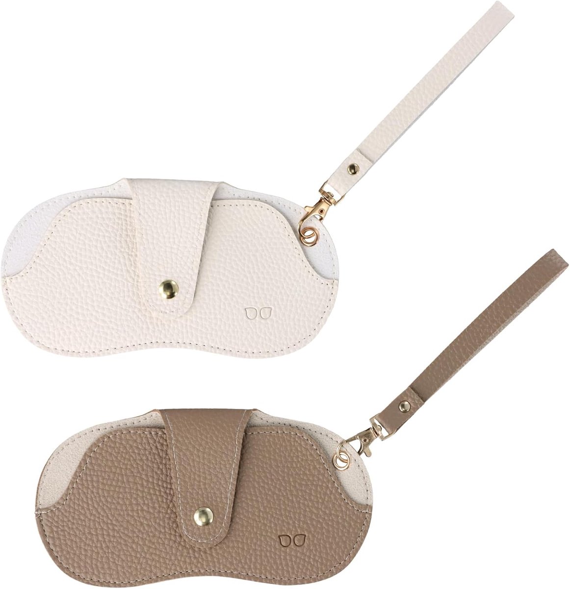 SnelShoppen - Soft Leather Zonnebril Tas, Set van 2, Draagbare Zonnebril Etui, Zachte Leren Bril Case met Trekkoord, Wit en Bruin, Perfect voor Vakant