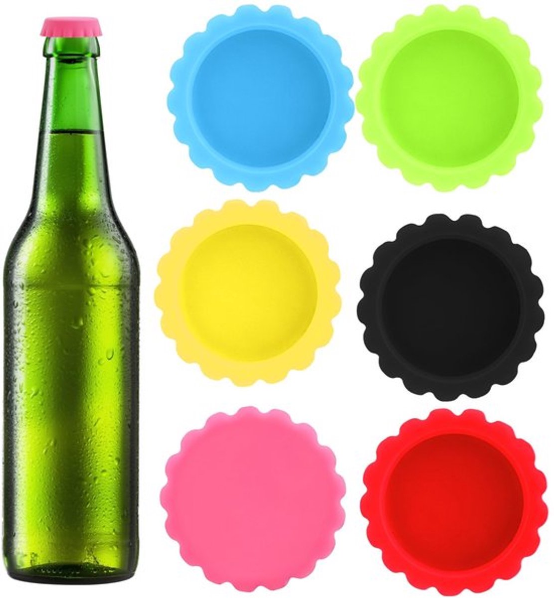 - Silicone Flessendoppen - Herbruikbaar - Kleurvol - Ideaal voor Feestjes - Voor Bier- en Sapflessen - Set van 6