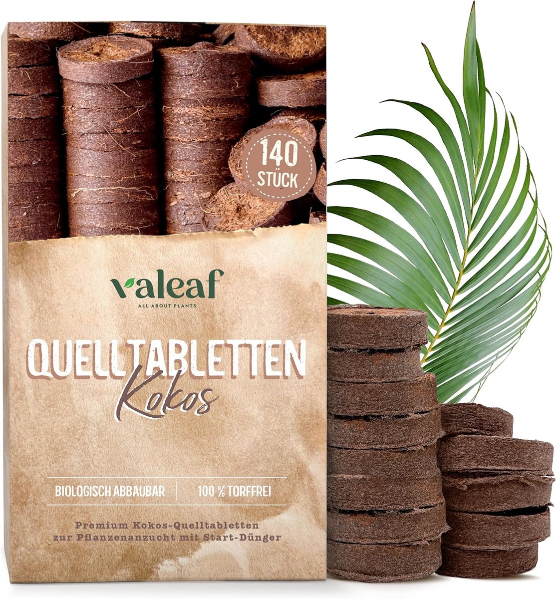 valeaf Kokosblokjes, 140 stuks - Turfvrije kokosgrond met startmeststof, ideale potgrond voor stekken voor een - ShopVlot