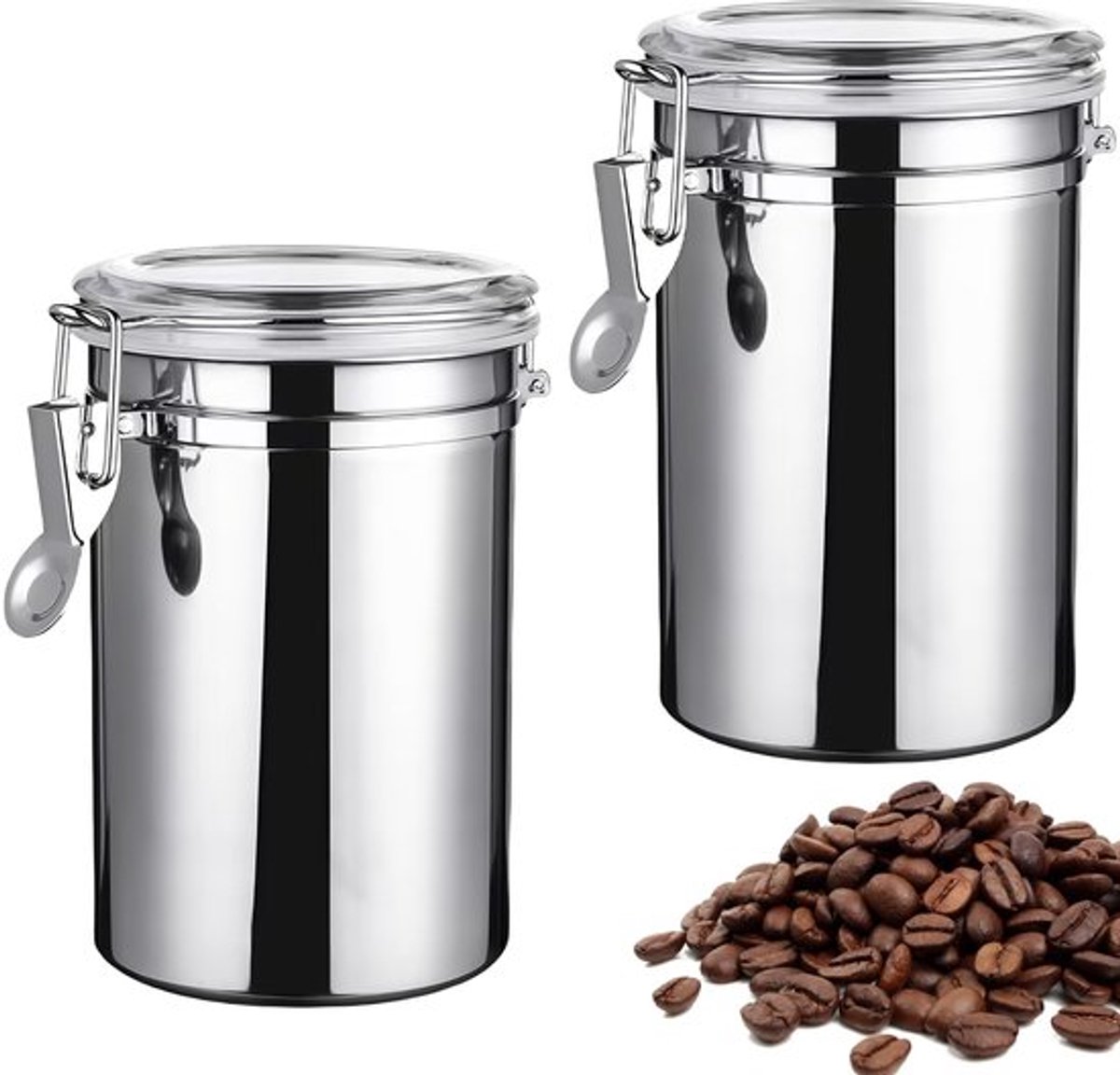 Premium koffieblik: 1,1 l koffieblik luchtdicht met deksel, roestvrijstalen doos voor opslag, aromadichte voorraadcontainer met afneembare siliconen afdichting voor koffiebonen, thee, suiker