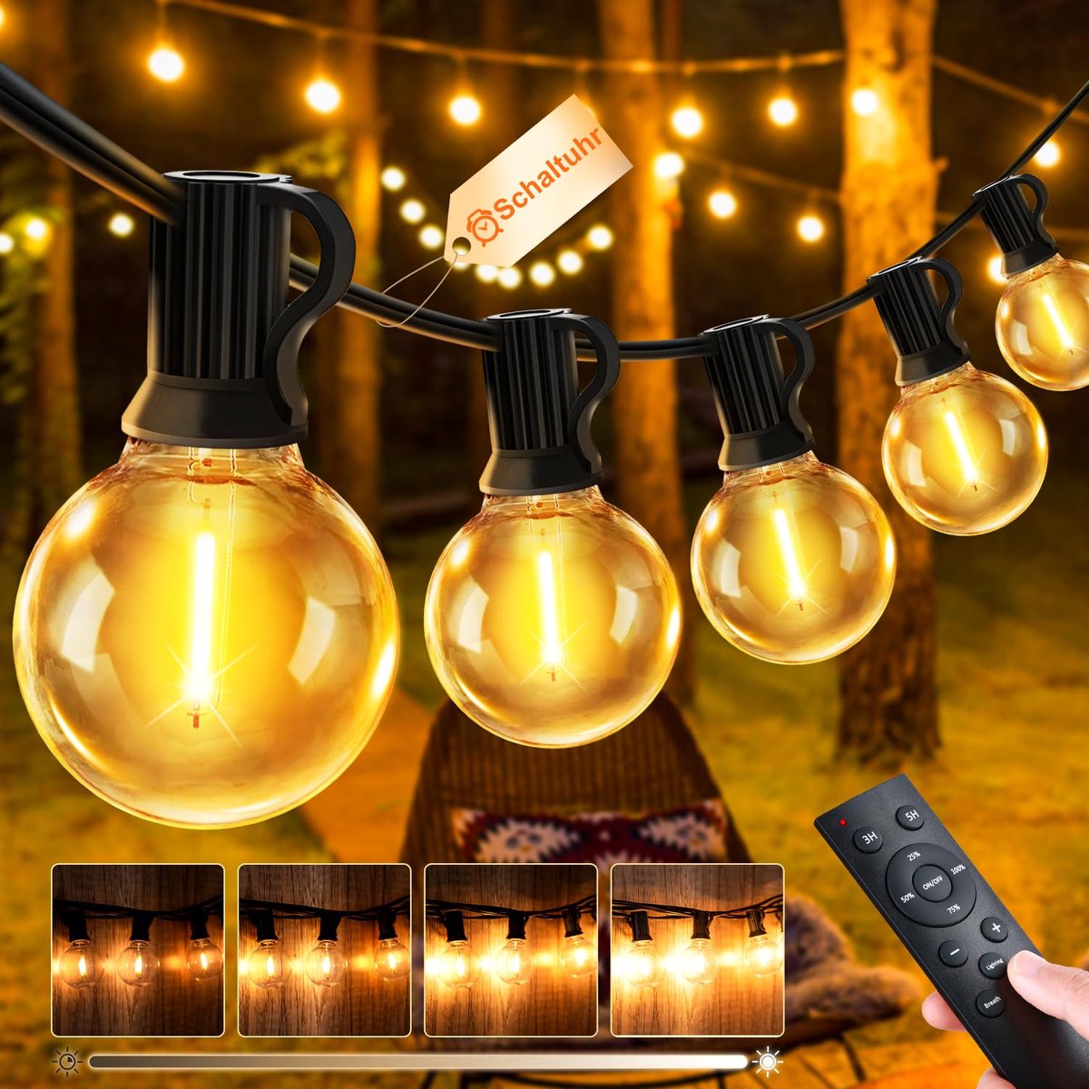 SnelShoppen - Led-lichtsnoer voor buiten 45m met 150 G40 gloeilampen, weerbestendig IP44, tuinverlichting met afstandsbediening voor balkon, paviljoen