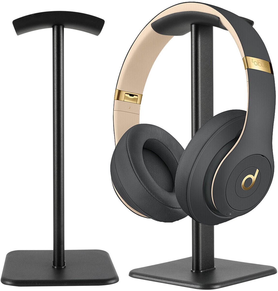 Hoofdtelefoonstandaards - Set van 2 - Headsetstandaards - Standaards voor over-ear hoofdtelefoons - Displaystandaards voor headsets - Bureau-opbergrek - Universeel ophangrek - Verdikte voet - 10,5*10,5*23 cm - Zwart