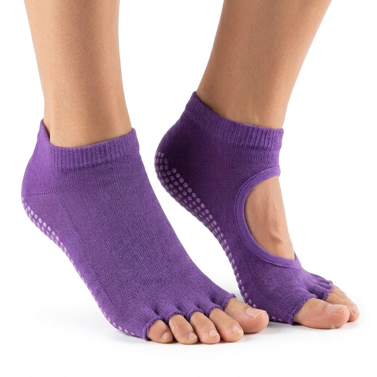 Paars antislip pilates sokken dames ademende yoga sokken met open wreef en split teen siliconen antislip zool sport sokken voor pilates yoga barre dans fitness en vloeroefeningen maat 36-40