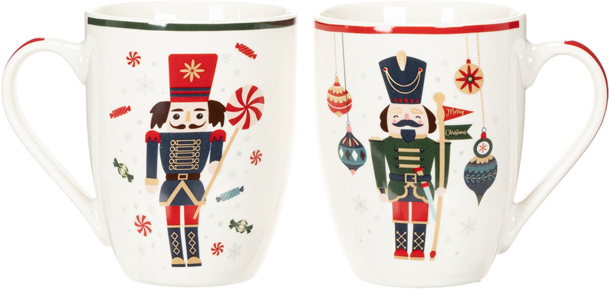 Kerstmok met notenkraker- en zuurstokmotief, 10 cm, 2 stuks