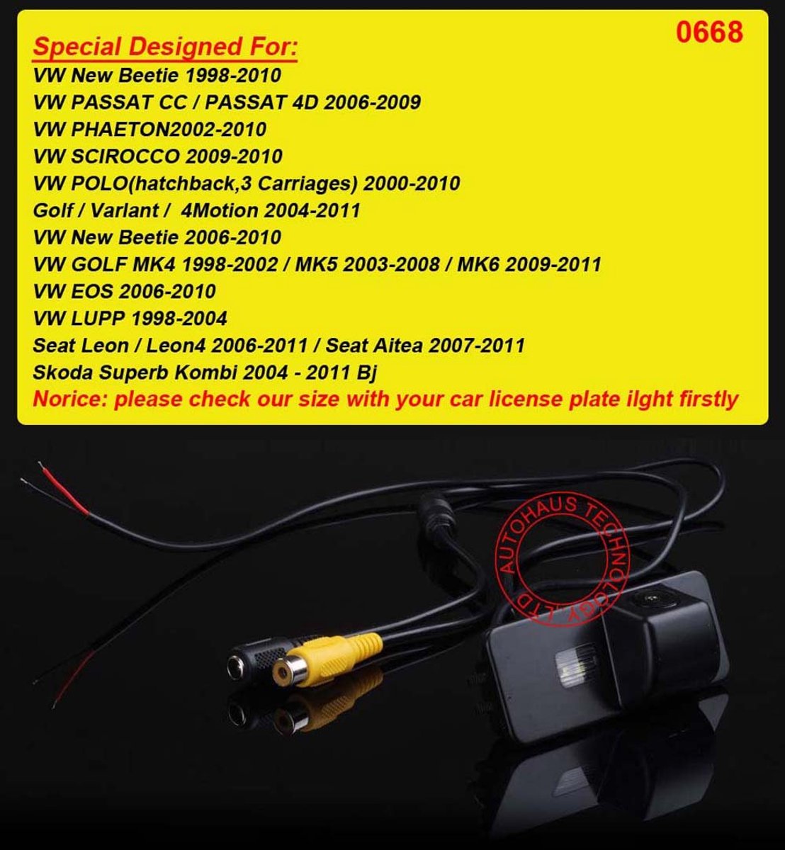 SnelShoppen - Kalakass Achteruitrijcamera Nummerplaat Hoge Resolutie Achteruitrijsysteem voor VW New Beetle Passat CC 4D Phaeton Scirocco Polo Golf EO