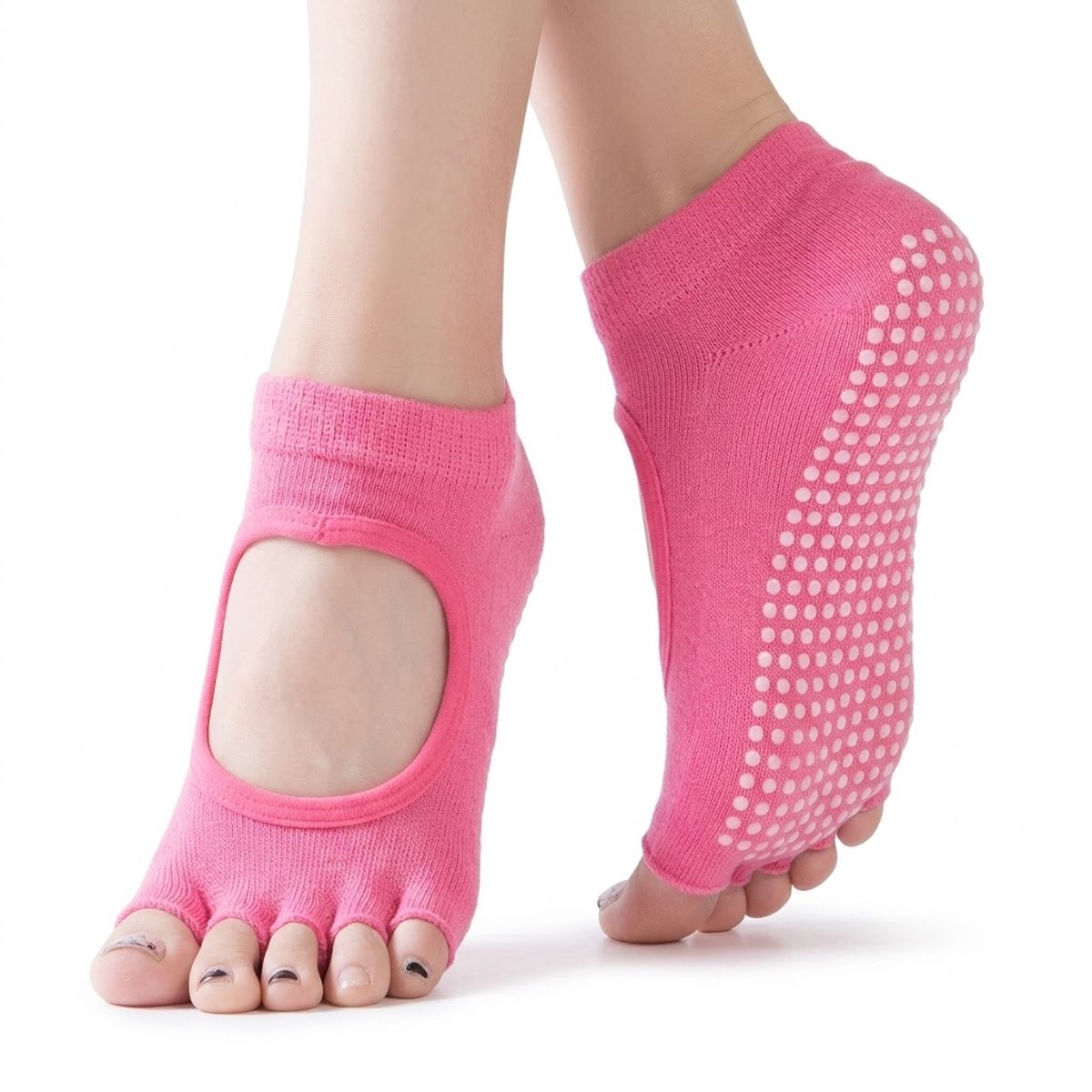 Roze antislip pilates sokken dames ademende yoga sokken met open wreef en split teen siliconen antislip zool sport sokken voor pilates yoga barre dans fitness en vloeroefeningen maat 36-40