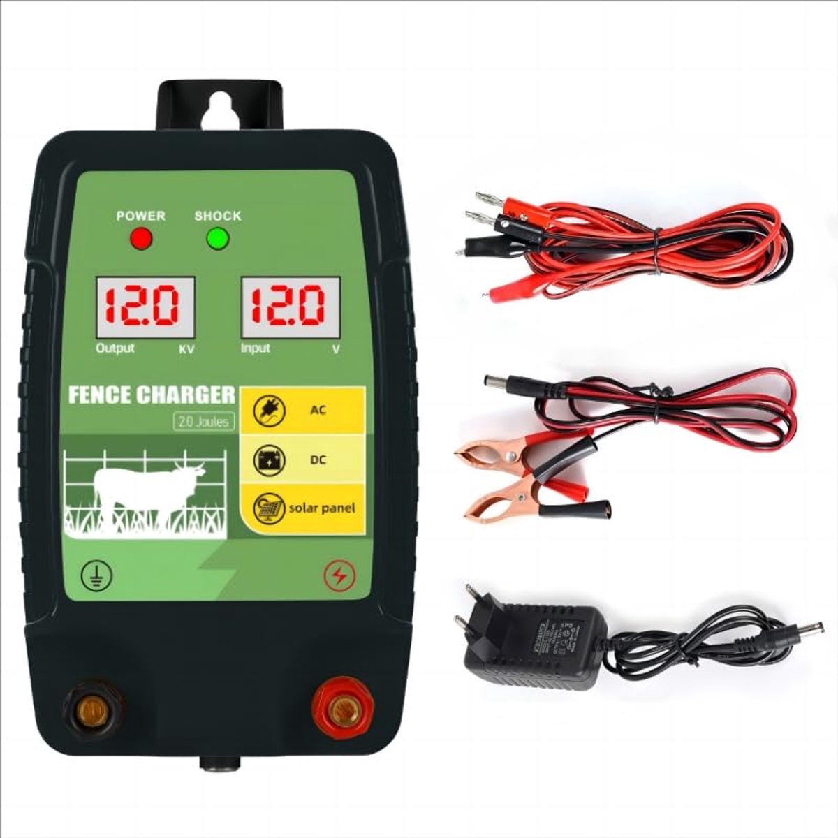 SnelShoppen - 12 kM Elektrische omheining voor vee, dieren, 12 kV 3,0 J uitgangsspanning, met LED-display, bescherming voor paarden, schapen, honden,