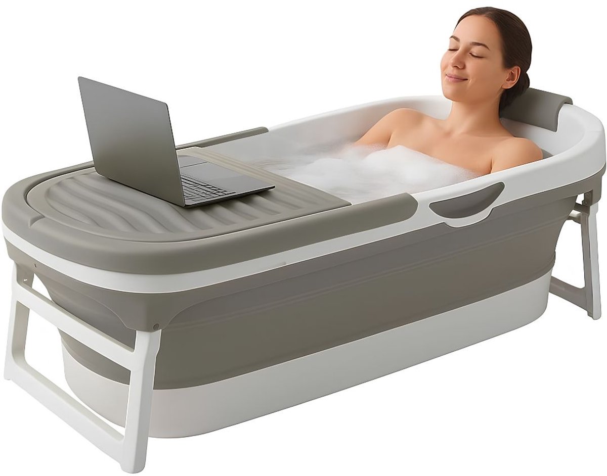 NIVA® Opvouwbaar Bad - Opvouwbaar Zitbad XXL - Compact Bad voor Volwassenen - Grijs - 158cm x 60cm x 53cm
