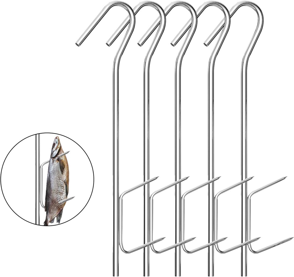 SnelShoppen RVS ACONDE Smoke Hooks Set van 5 21 cm voor het Ophangen van Gerookte Vissen Vlees Worst Duurzaam en Makkelijk Schoon te Maken