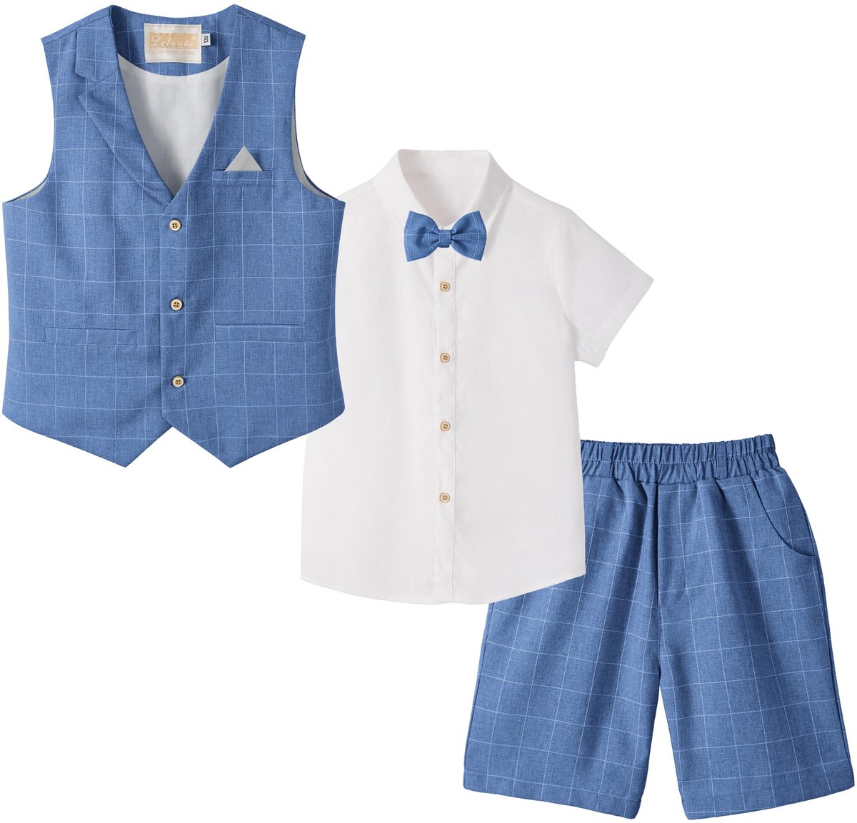 SnelShoppen - LOLANTA 4-delig kinderen kostuum jongens, bruiloft, zomer, shorts, vest, hemd met vlinderdas, 2-12 jaar, Blauw, ceremonie kleding voor f