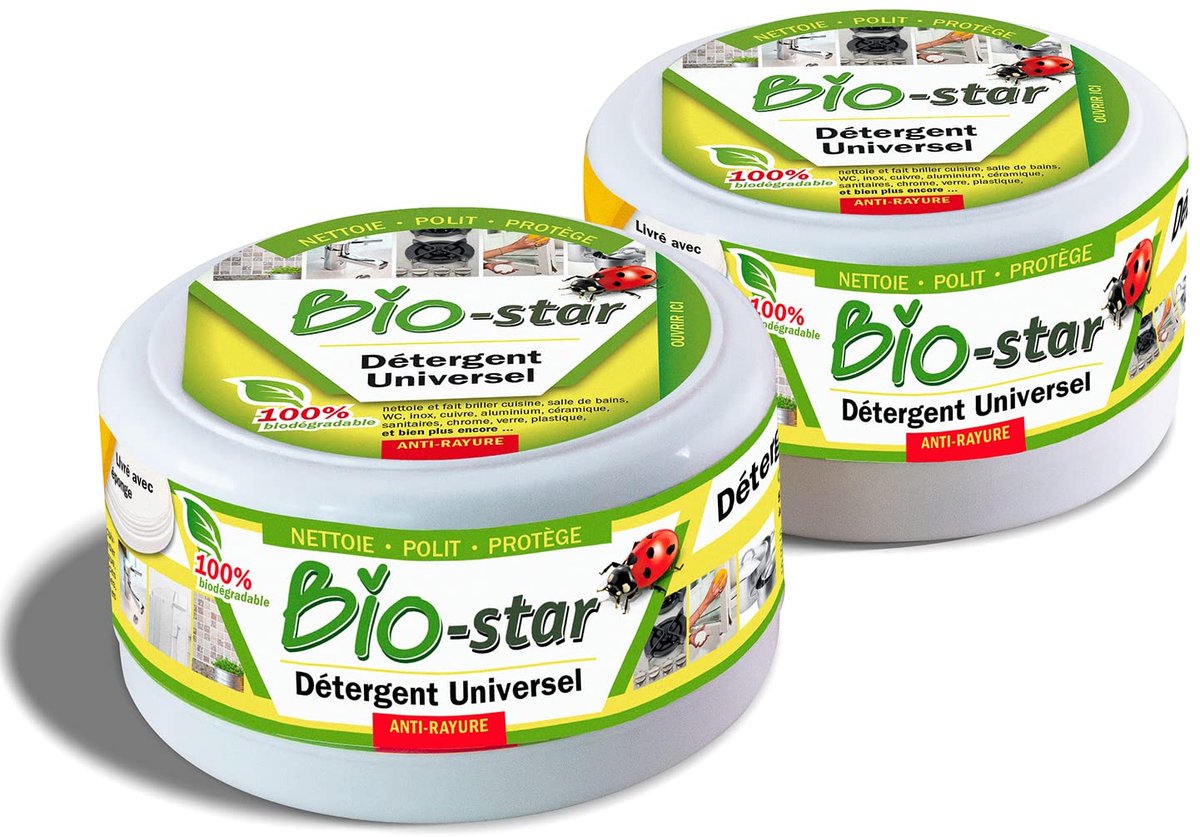 SnelShoppen - Bio-Star® Multifuntioneel Reinigingsmiddel - Ontvet, Glans, Kalkaanslag Verwijderaar - Citroengeur - 2 x 180 g voor Keuken, Badkamer en