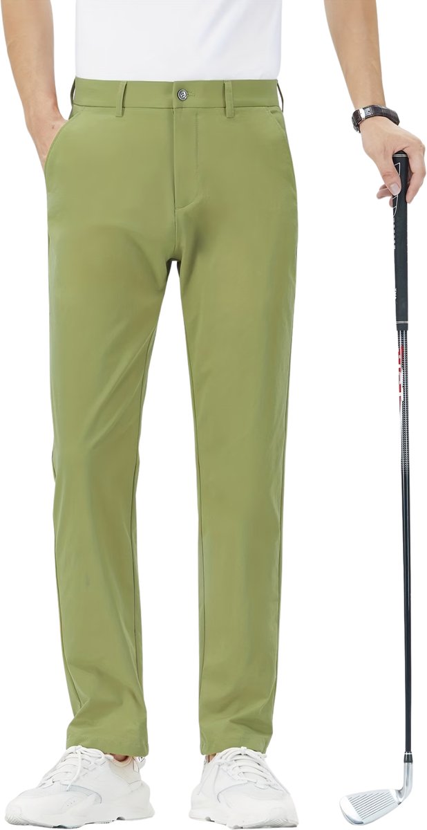 Currero Pantalon Heren Chino Regular Fit Golfbroek Nette Broek Met Elastische Tailleband Volwassenen XXL Matcha-kleur