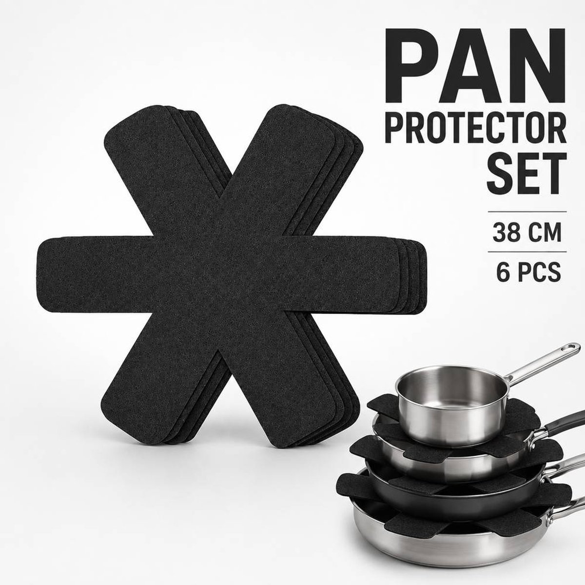 YYchan Panbeschermers-Pannen Beschermers-38CM-6-Delig-Vilt-Wasmachinebestendig-Beschermingsmatten-Geschikt Voor Alle Koekenpannen-Zwart