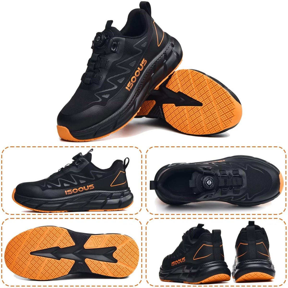 SnelShoppen - Werkschoenen Heren Dames Veiligheidsschoenen S3S Waterdichte Stalen Neus Antislip Sneakers Zwart Oranje EU43 Lichtgewicht ESD voor Bouw