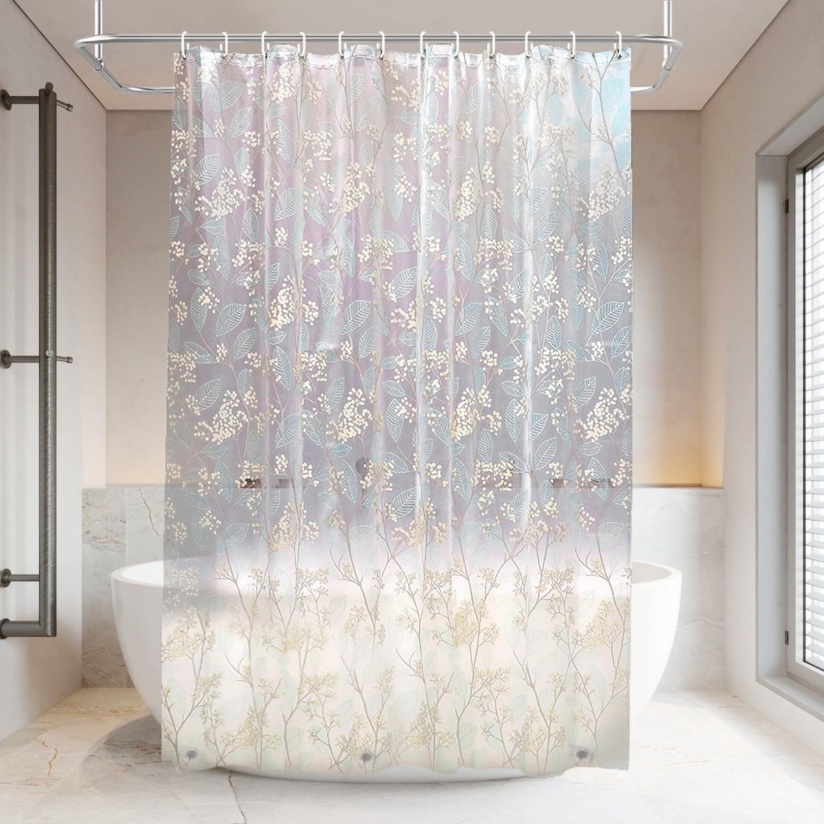 Douchegordijn - Douchegordijn Anti Schimmel -Cube Design - Waterdicht – Douchegordijn 182 x 182 cm met Bloemenpatroon – Waterafstotend Douchegordijn met Mat Transparant Design, Privacy en Lichtdoorlatend
