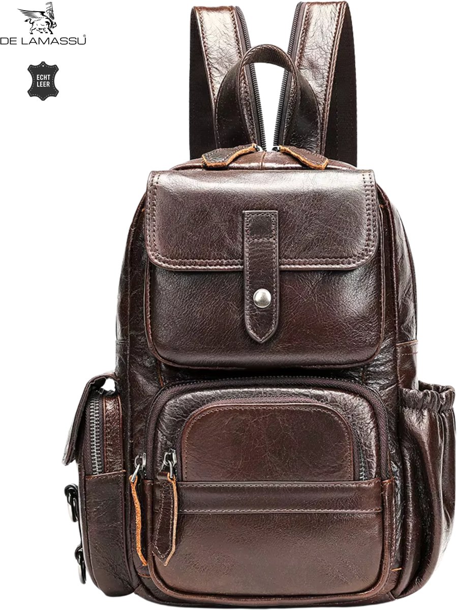 DE LAMASSU® Leren Rugzak Unisex Echt Leer Rugtas Casual Werktas Schooltas Reisrugzak Dagrugzak 18 Liter
