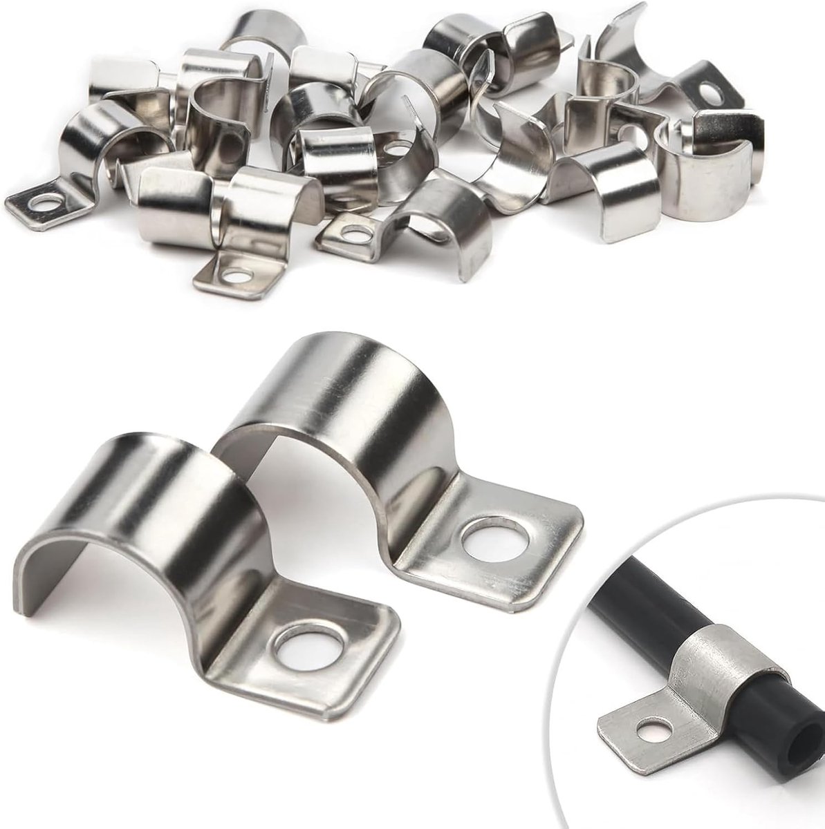 Set van 30 RVS Kabelclips met Enkele Gat voor Bevestiging van Kabels, Slangen en Pijpen - Duurzaam en Betrouwbaar