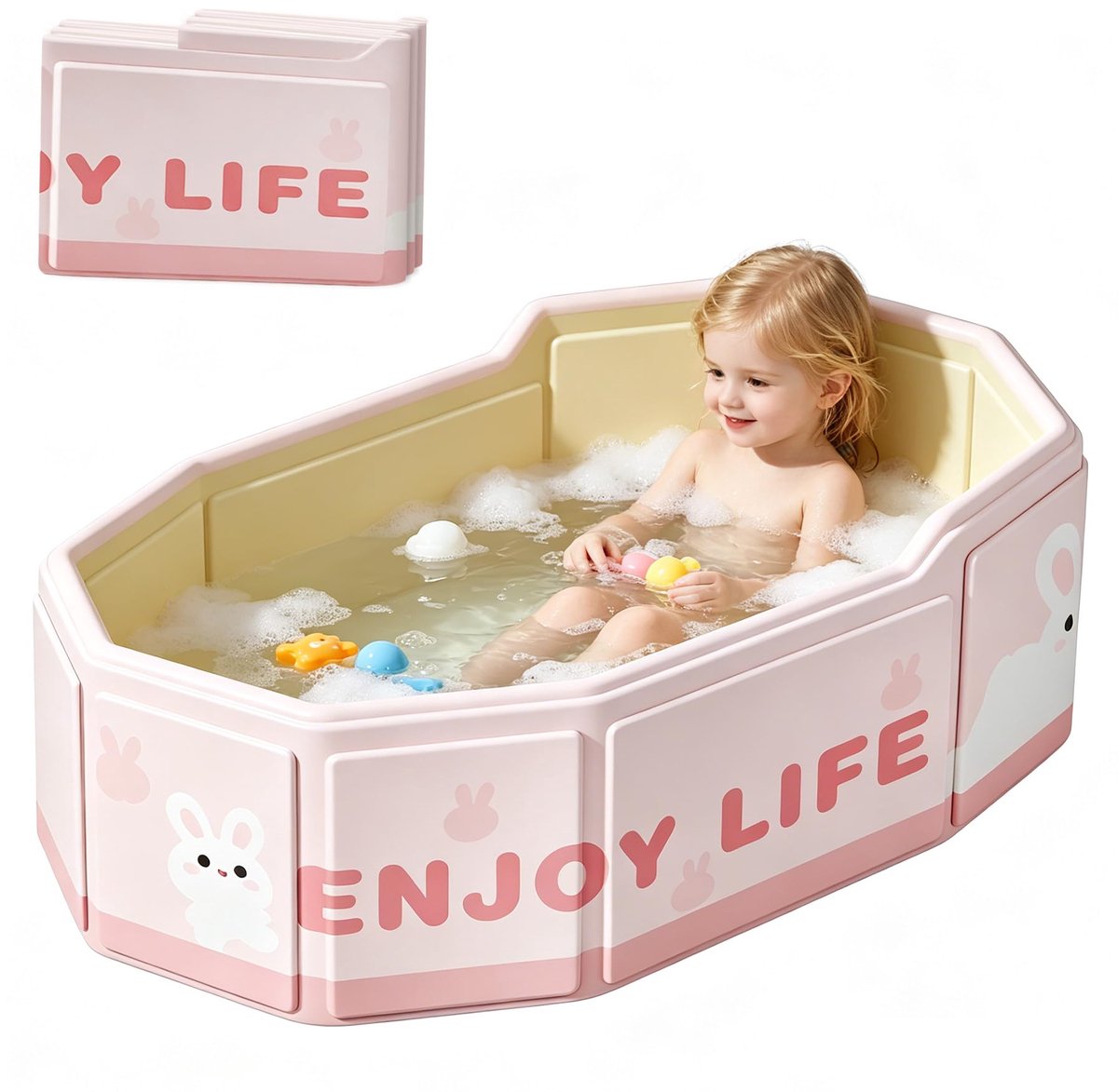 SnelShoppen - Opvouwbare badkuip voor kinderen 75x45x28 cm, draagbare babybadkuip met afvoerstop, antislip onderkant, ruimtebesparend voor 0-8 jaar, i