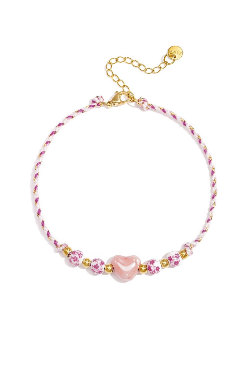Romantisch Hartje - Enkelbandje - Touw - - Roze