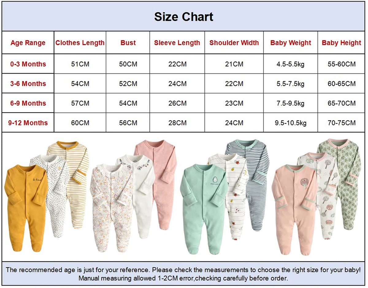 SnelShoppen - Pyjama voor baby's, katoenen overall, 3 stuks voor jongens en meisjes, 0-12 maanden, Z Style03, 6-9 maanden, ideaal voor thuis en onderw