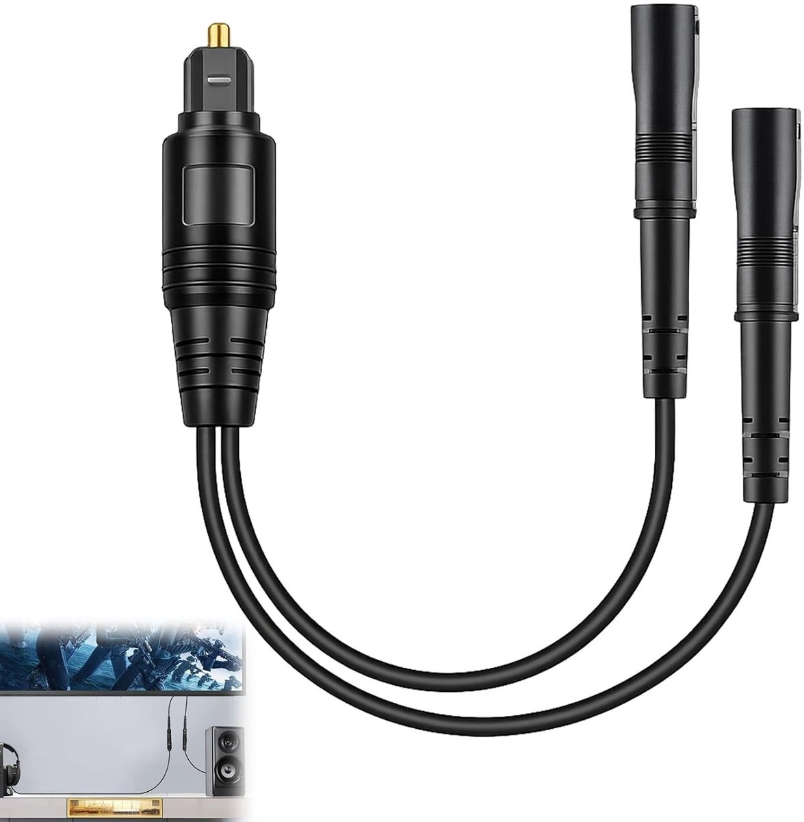 Optische audio-splitter 1 in 2 uit, SPDIF glasvezelsplitter voor tv, soundbar en versterker, ondersteunt Dolby Digital en DTS zonder signaalverlies