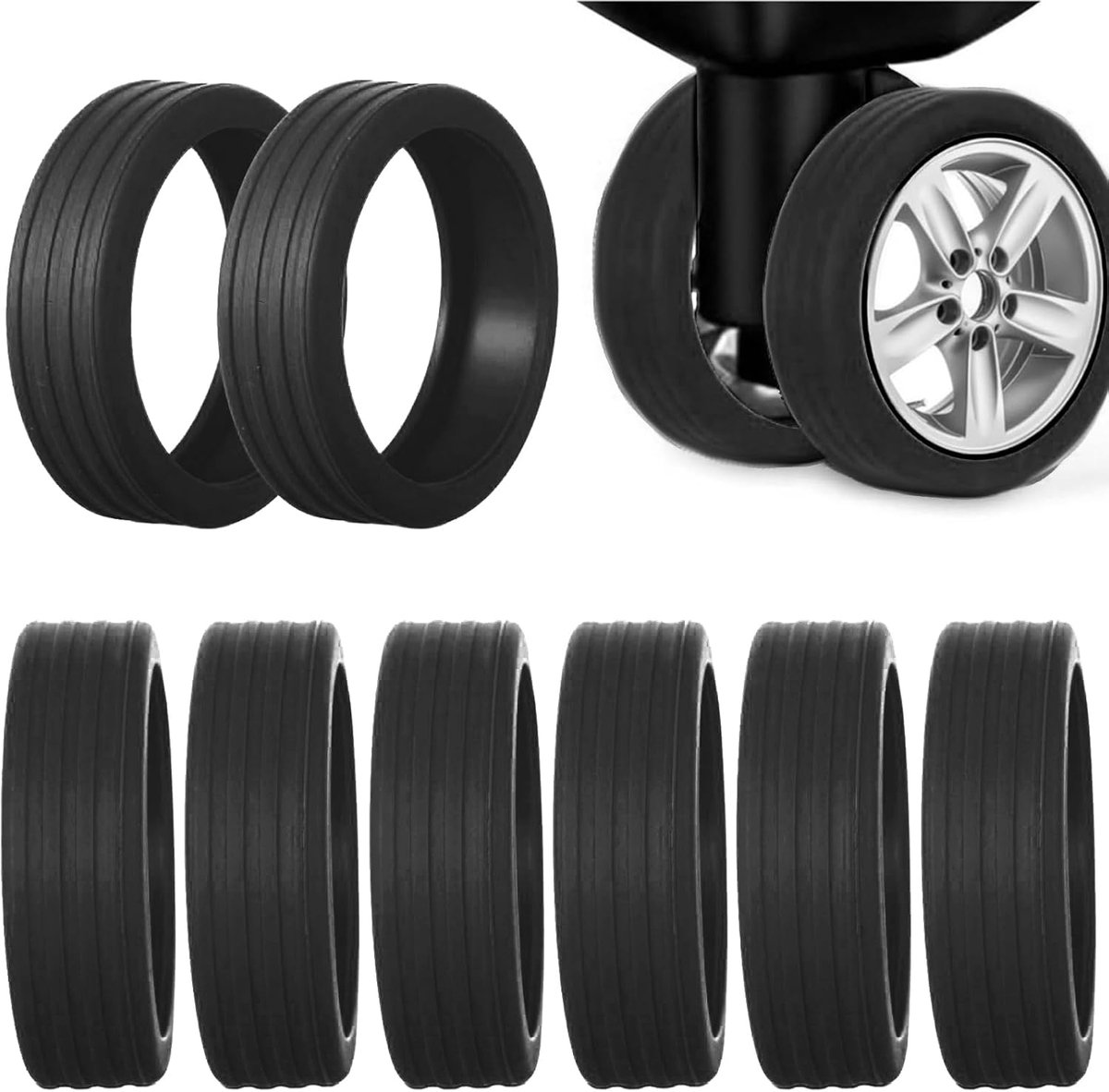 SnelShoppen - Luggage Roll Protection Silicone Wheel Covers - Geluidsdempende, Waterdichte Bescherming voor Koffers - Zwart - Ideaal voor Reizen, Vaka