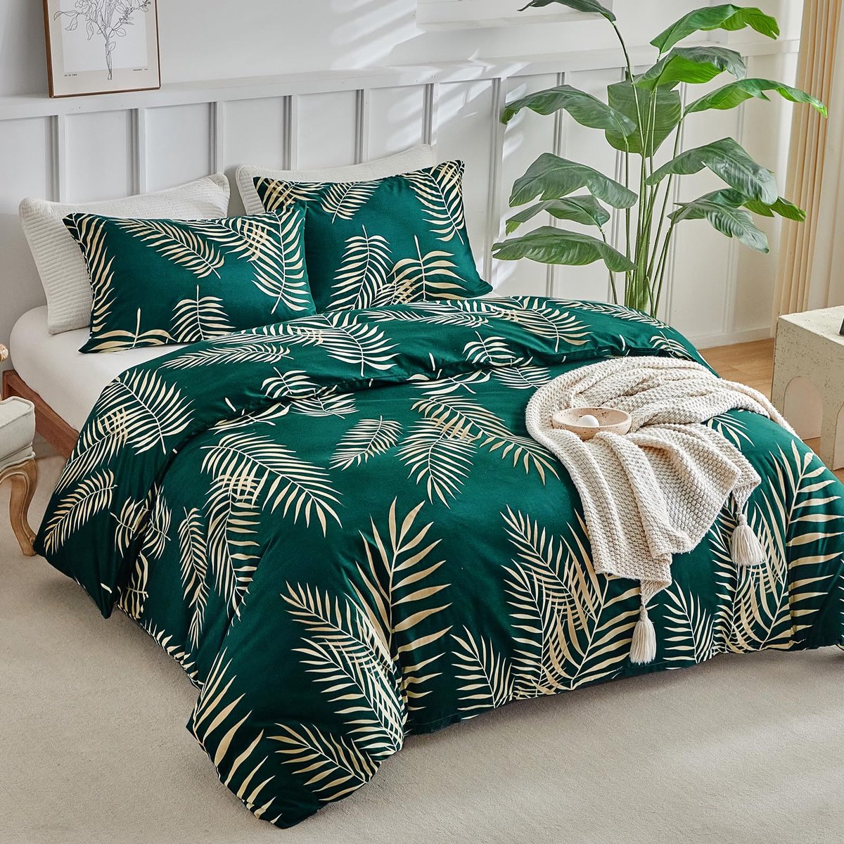 SnelShoppen - Dekbedovertrek 240x220 cm met Kussenslopen 50x75 - 100% Microfiber Beddengoed Set met Gouden Takken & Bladeren Motief - Duurzaam Design