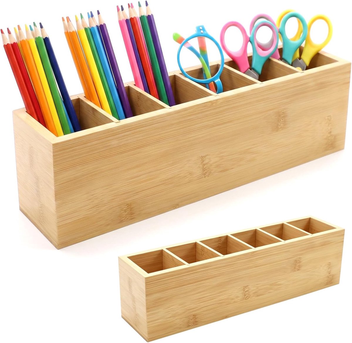 pennenhouder 6 vakken - houten bureau-organizer - uitneembare scheidingswanden - ideaal voor thuis en kantoor - ShopVlot