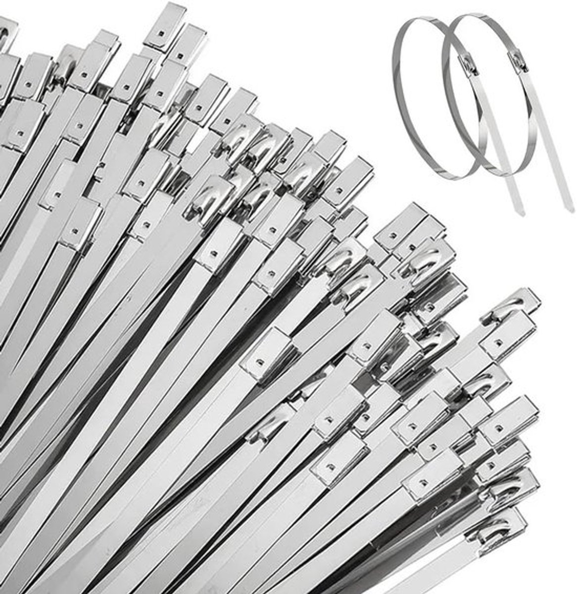 Kabelbinders 100 Stuks - Roestvrij Staal - 250 x 4.6 mm - UV Bestendig - Schokbestendig - Zelfsluitend - Maximaal 69 mm Bundeldiameter - Metaalkabelbinders