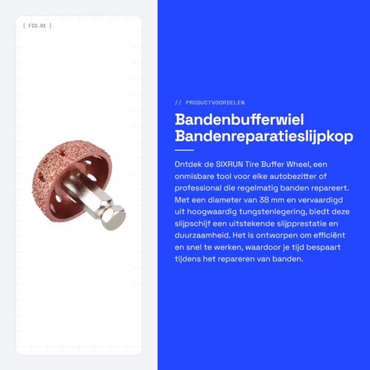 Bandenbufferwiel 38 mm - Slijtvast Polijstwiel - Wolfraamlegering - Bandenreparatiegereedschap - Verbindingsstang - Schuurvermogen Raster 70 - Slijpkop