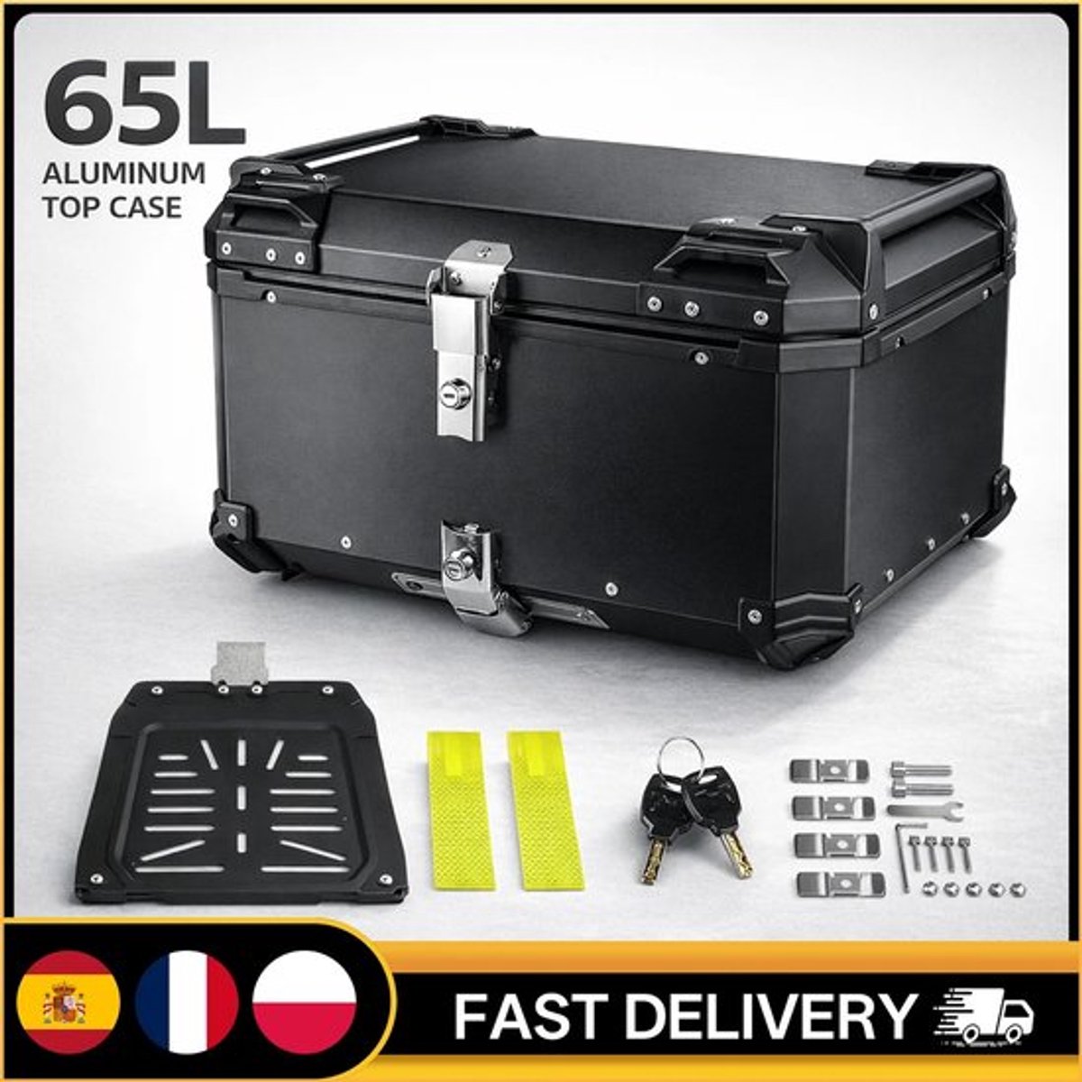 65L Motorfiets Topkoffer Aluminium Legering Universele Motorfiets Koffer Helmbox Waterdichte Motor Achterkoff