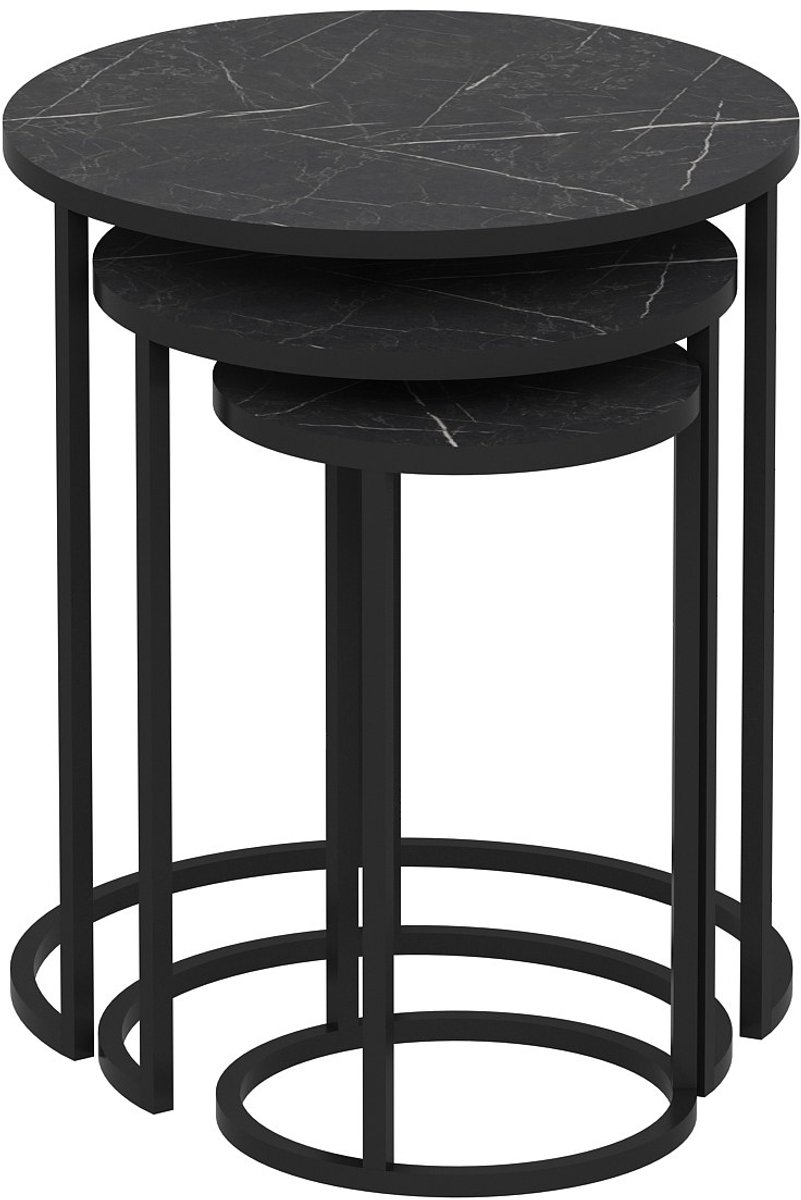 Asir - Stapelbare tafel (3 delen) - Zwart - 58 x 60,5 x 14,5