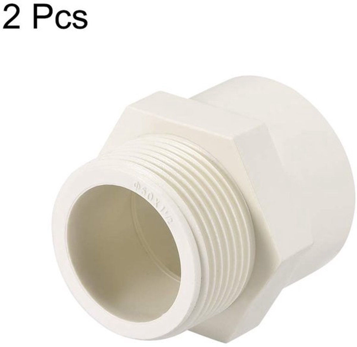 2pc. PVC pipe fitting - 50mm slip X G1-1/2 male thread - adapter - connector - geschikt voor waterleidingen.
