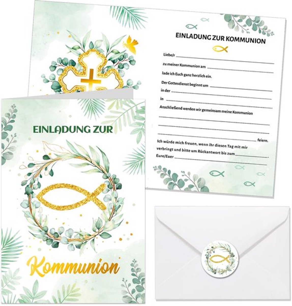 Communiekaart met Envelop - Uitnodigingskaart - Zelfklevend - Voor Jongens/Meisjes - Wenskaart - Feestelijke Ontvangst