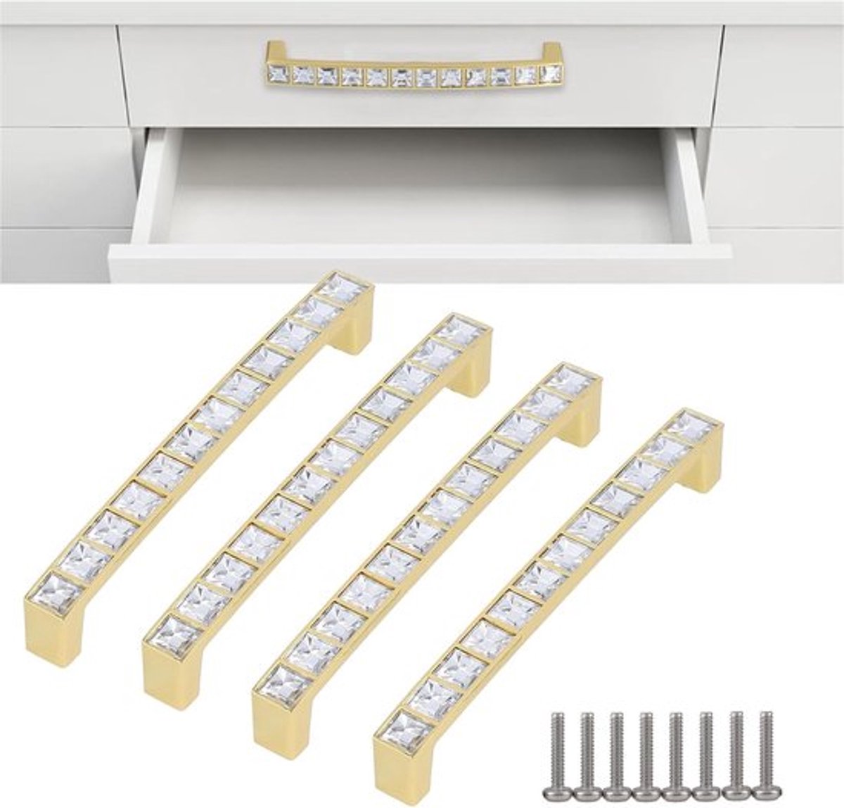 SnelShoppen - 4 Stuks Kristallen Kast Handvatten met Schroeven 140x20x13mm - Crystal Ladehandgrepen voor Keuken, Badkamer, Meubel Renovatie - Duurzaam
