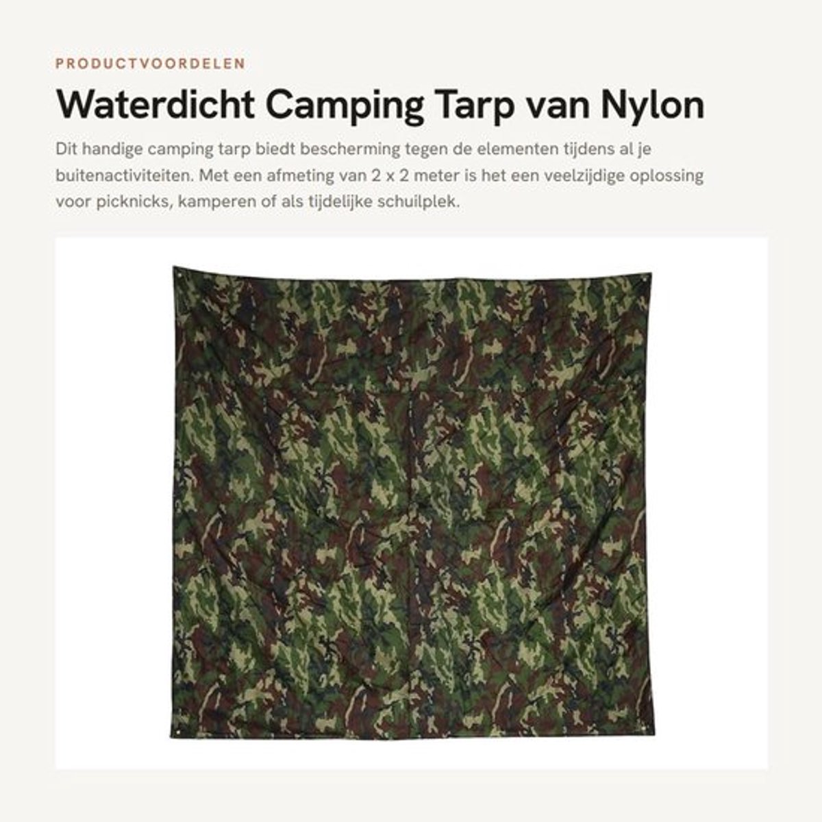 Tentzeil waterdicht - Campingzeil - Draagbaar nylon - 2 x 2 m - Schaduwgevende picknickhoes - Weerbescherming - Zeil