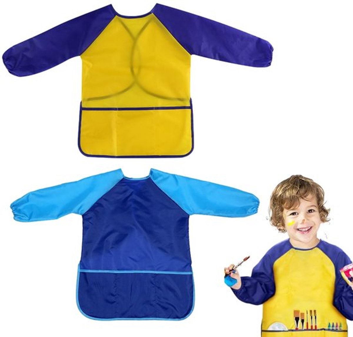 Schilderschort Kinderen - 2 x Kinderschorten - Met Mouwen 50 cm - Polyester - 3 Zakken - Geschikt voor 5 tot 8 jaar - Kinderschort