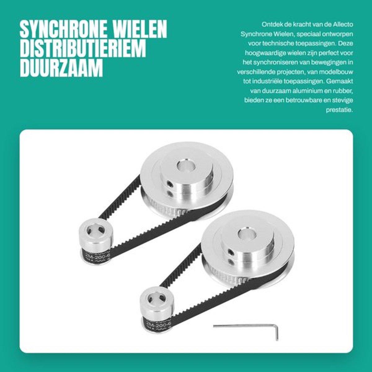 Distributieriem 200mm Lengte - 2-pack Synchrone Wielen - 20T/60T - Aluminium Distributieriemschijf - Duurzaam Rubber - Hoge Transmissienauwkeurigheid - Poelie