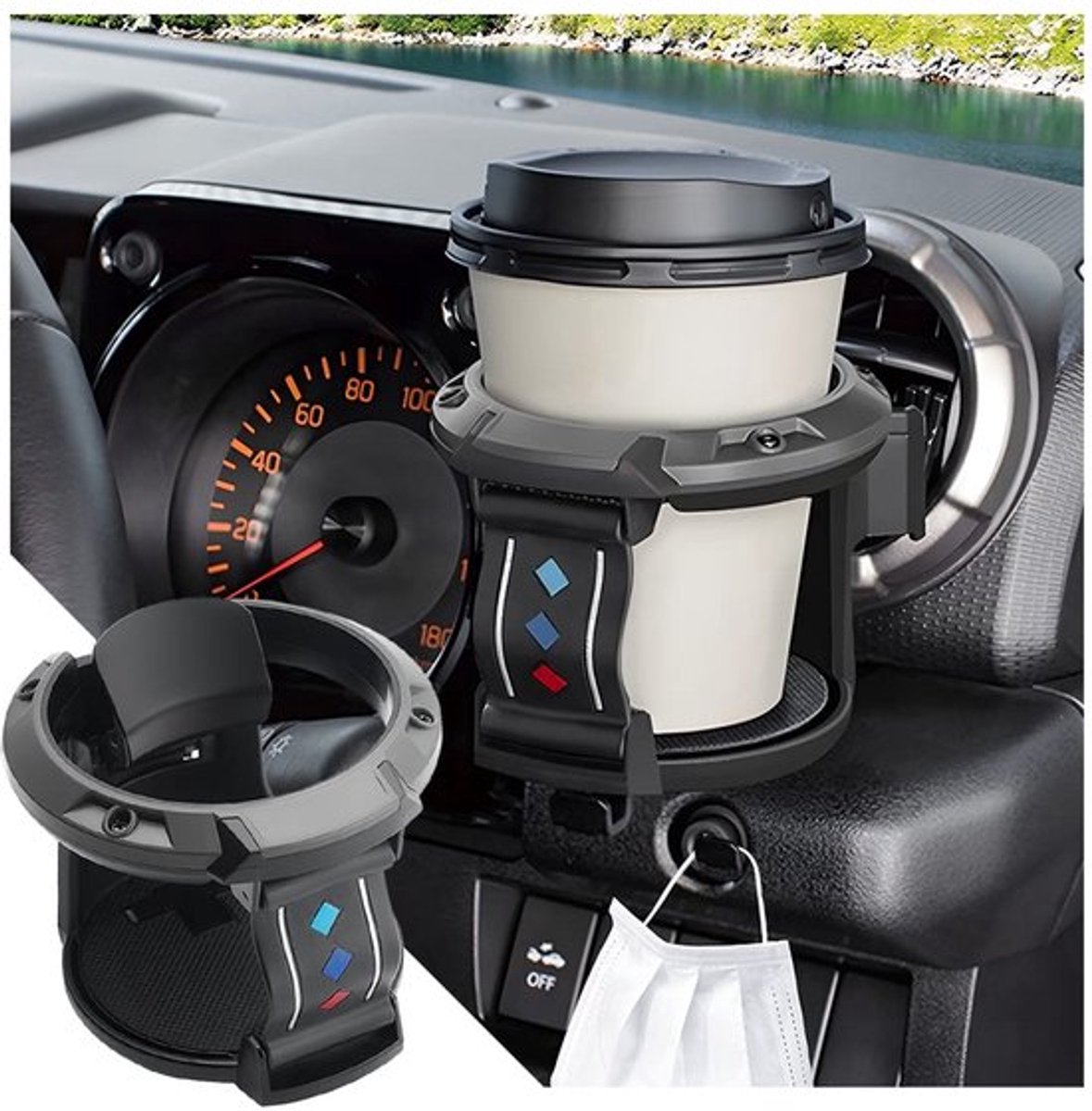 Bekerhouder Auto - Verstelbaar Antislip - Universele Bekerhouder - Voor Koffiekopjes/Blikjes - ABS-Kunststof - 80x80 mm - Autobeker