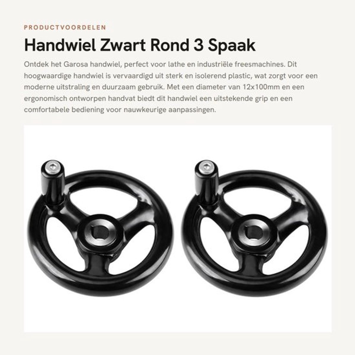 Handwiel 12 x 100mm - Kunststof - 3 Spaak - Draaihandvat - Precisie-instelling - Professioneel ontwerp - Bedieningswiel