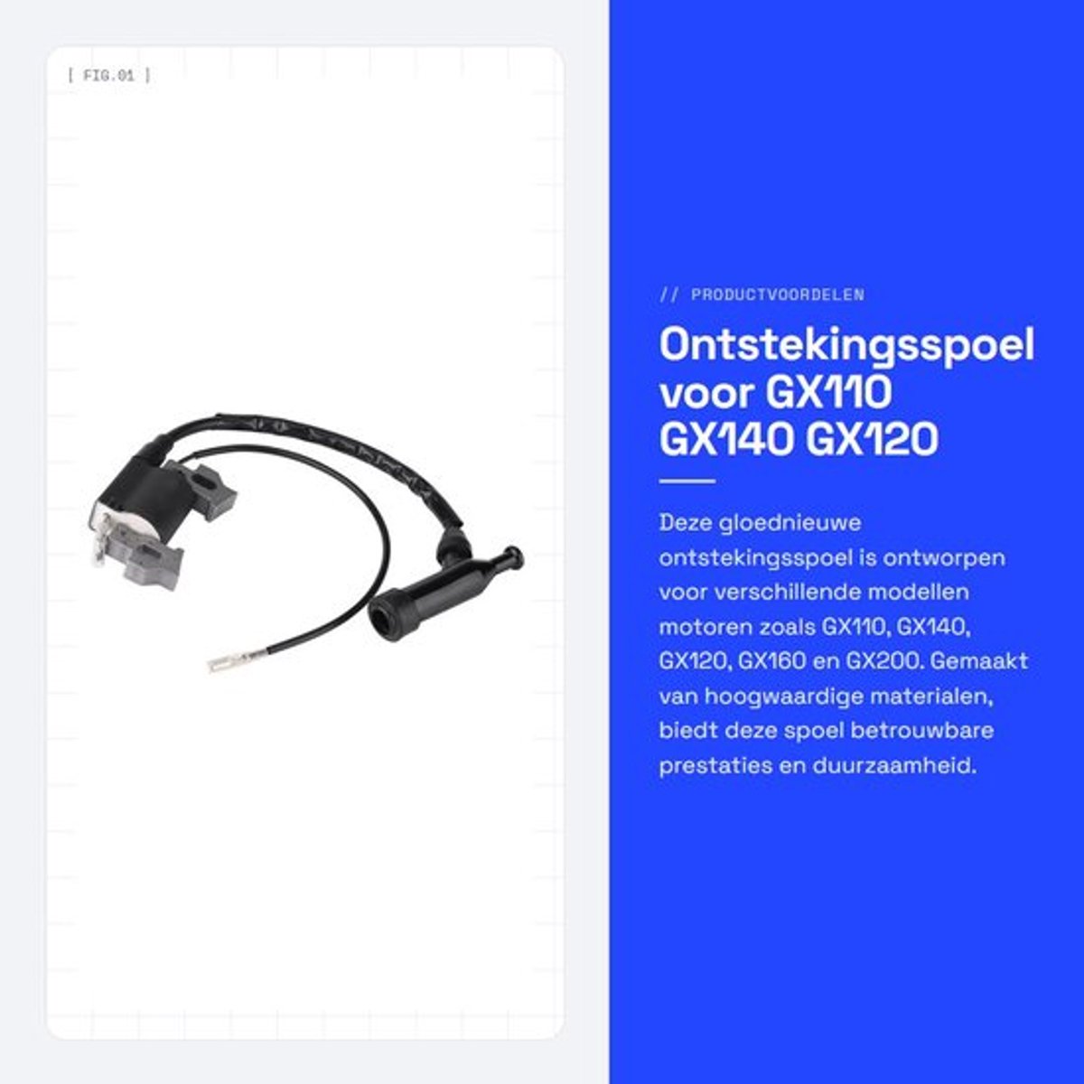 Bobine voor GX110/GX140/GX120/GX160/GX200 Motor - Gloednieuw - Metaal/Kunststof - Eenvoudig te installeren - Gewicht 205 g - Verbetert verbrandingsefficiëntie - Ontstekingsspoel