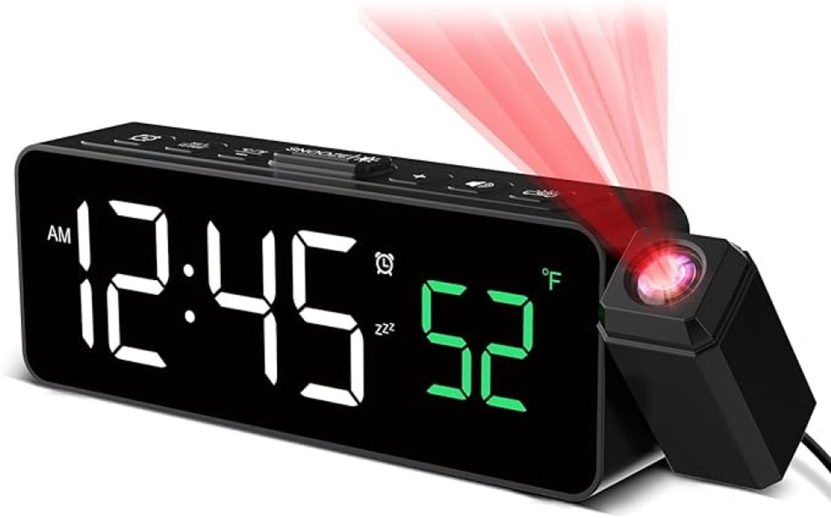 Projectiewekker met 180° projector en temperatuurweergave, zwart