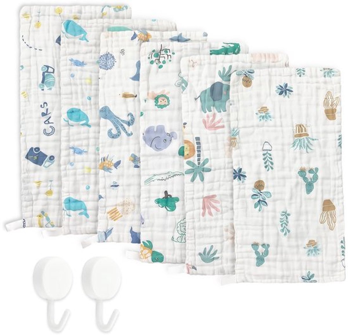 Babydoeken 6 stuks - Katoenen Spuugdoekjes - Ademend - Zacht - Herbruikbaar - Inclusief kledinghaken - Spuugdoek